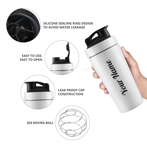 Image of CORPORATE PORIUM Customised Stainless Steel Shaker for Gym (White)- 100% Leakproof Guarantee,Leakproof Gym Shaker for Supplements Water Bpa Free Material Diwali Gift, 700 Milliliter