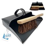 Recogedor de Polvo de Metal con Capucha Negra y Cepillo rígido, recogedor de Cenizas Tradicional y Cepillo