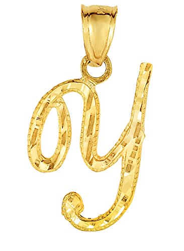 Floreo 10K Yellow Gold Charm Pendant Letter A-Z Personalized Alphabet Initial Name with optional 18 Inch Necklace