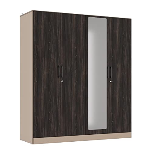 Image of Wakefit Wardrobe | 1 Year Warranty | Engineered Wood Almirah, Cupboard for Clothes Storage | 4 Door, Mirror, 5 Shelves, 1 Partition, 3 Drawers, 2 Hanging Space | Cashmere Plus - Frappe-Wyoming Maple