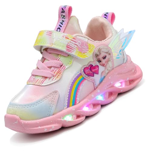 LCVibecx Chaussures Elsa - Chaussures lumineuses, baskets for filles avec fermeture MAGIC TAPE, en rose et violet, tailles 21-35 EU, respirantes, antidérapantes, printemps, été et automne(Rose,28 EU)