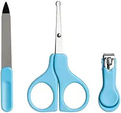 KIT Manicure Infantil 3 Peças Aço Inoxidável Azul