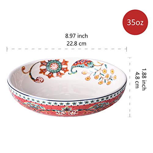 Sonemone Red Pasta Bowls Set Of 5 (1 Unit 114Oz, 4 Units 35Oz), Large Salad Bowls Set, Wide Farmhouse Floral Serving Bowls, For Pasta, Salad, Microwave & Dishwasher Safe #TOP2