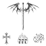 WEEKINK Prison Style Temporary Tattoos Set – Bat Wings, Cross, Flames & Dice Design, 4 Sheets Fake Tattoos Kit for Men & Women, Edgy Gangster Tattoo Stickers