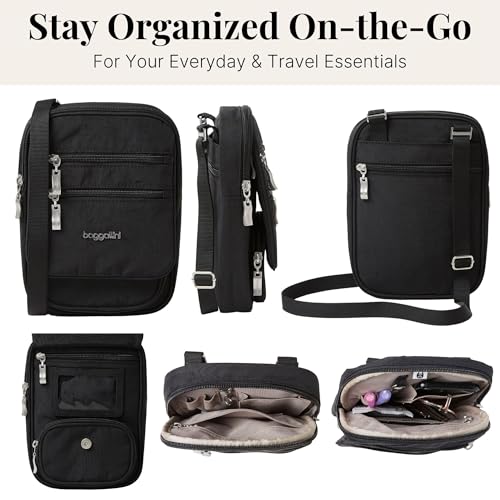 Baggallini Journey Crossbody Bags for Women 9x6" Small Lightweight Nylon Zipped Travel Safe Handbag Phone Passport Purse W/Rfid, Black/Sand by Baggallini - Used condition - Image 7
