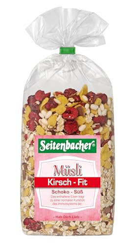 Seitenbacher Müsli Kirsch Fit I Vollkorngetreide I Sauerkirschen I Vollmilchschokolade I Cornflakes I 3x600g