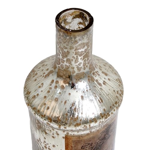 Image of Decor de Maison Handcrafted Antique Glass Legacy Decorative Bottle (Silver) | Vintage Table Decor Showpiece for Living Room, Office Desk, Centre Table & Dining Table | 9.5 Inch Height (Round)