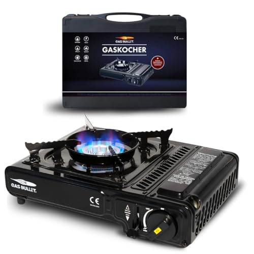 Gas Bullet ® Universaler Gaskocher | Für 227g Ventilkartuschen | Mit Piezo-Zündung | Kompakt & leicht | Perfekter Outdoor-Kocher für Camping, BBQ & Abenteuer (Einzeln)