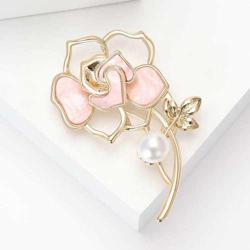 Image of Rhinestone Flower Brooch 18K Gold Plated Flower Floral Brooch Elegant Pearl Lapel Pin Costume Jewelry Thanksgiving Day Birthday Wedding Gifts for Mom Wife