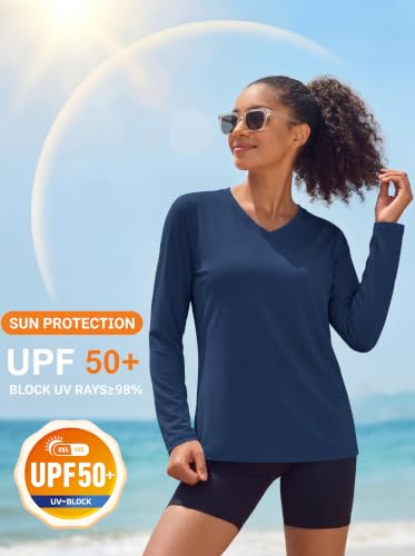 Image of MAGCOMSEN Sun Shirts for Women Long Sleeve SPF Shirt V-Neck UPF 50+ UV Prontection Quick Dry Top for Workout Hiking Swim