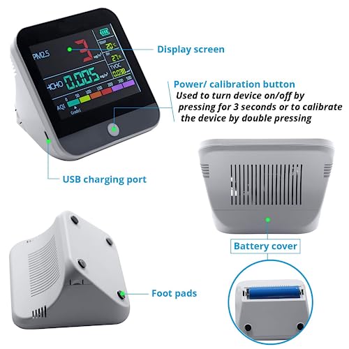 Professional 8-in-1 Indoor Air Quality Monitor -Portable PM2.5/PM10/PM1 Detector with AQI, Temperature, Formaldehyde, Humidity, TVOC, Ideal for Clean Air Monitoring in Confined Spaces