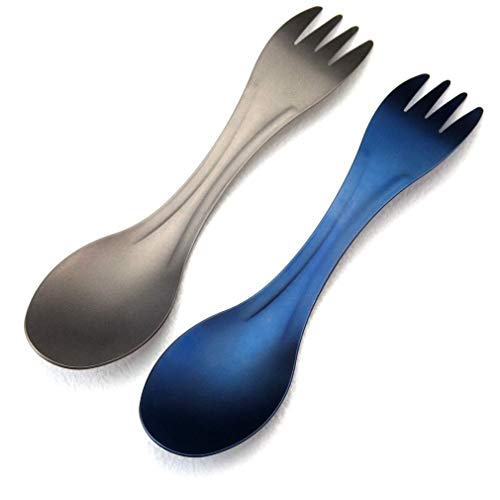 Ccanku C1145 Titanium Camping Spoon,Long Handle Spork and Spoon,Outdoor Hiking Camping Eco-Friendly Coffee Spoon,Spork and Spoon 2 in 1(2 Pack) …