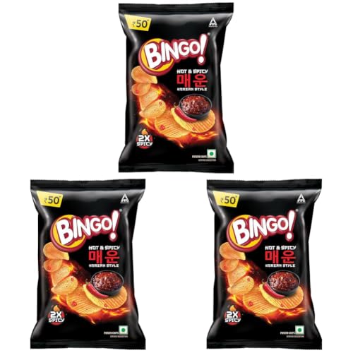 Image of Bingo ! Potato Chips Hot & Spicy Korean Style,90 gram /82 gram /87.5g(weight may vary) (Pack of 3)
