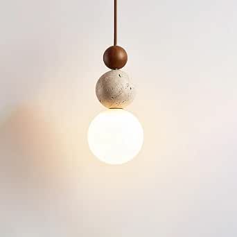 Modern Natural Stone Pendant Light, Frosted White Glass Spherical Hanging Light for Indoor Spaces