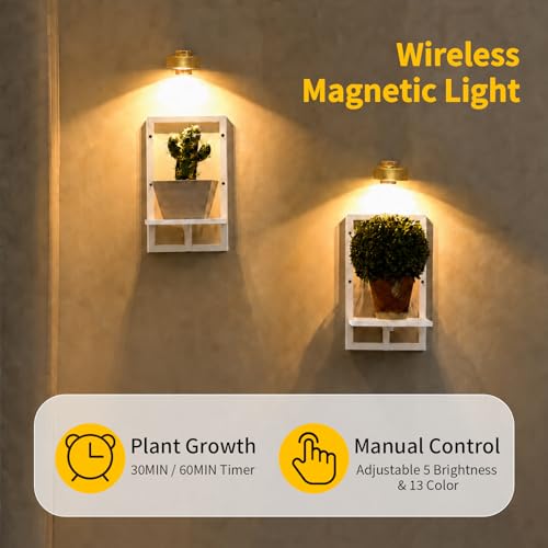 Orvado Wall Plant Holder with Grow Lights Set of 2 for Indoor Outdoor, Floating Flower Display Stand for Living Room, Bedroom, Bathroom, Kitchen, Entryway, White (2, White) — view 3