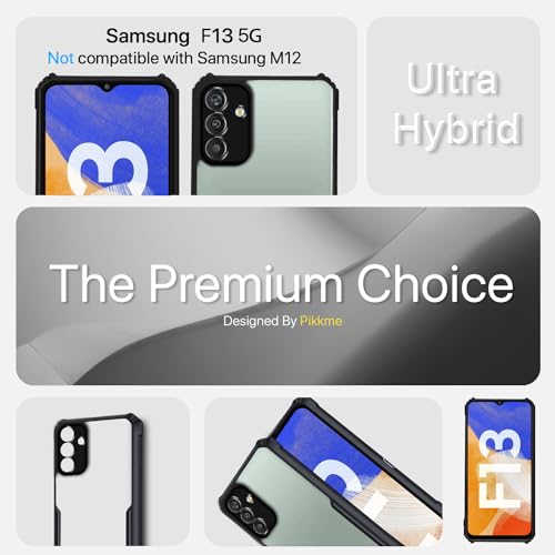 Image of Outlouders Back Cover for Samsung Galaxy F13 5G | Ultra Hybrid Transparent | Full Camera Protection | Raised Edge | Crystal Clear Bumper Case (Black)