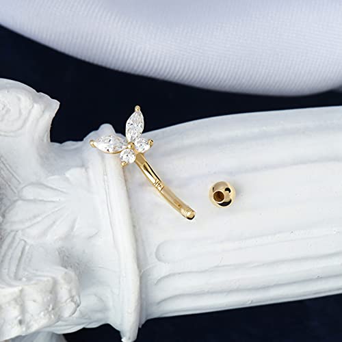 OUFER Gold Rook Piercing Jewelry 14K Solid Gold Butterfly Eyebrow Rings Rook Earrings 16G Daith Curved Barbell4