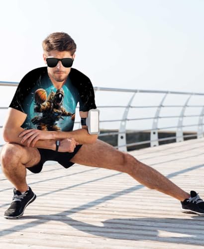 Camisetas masculinas - Camiseta com estampa de design legal e ajuste macio, Astronaut Basketball, M