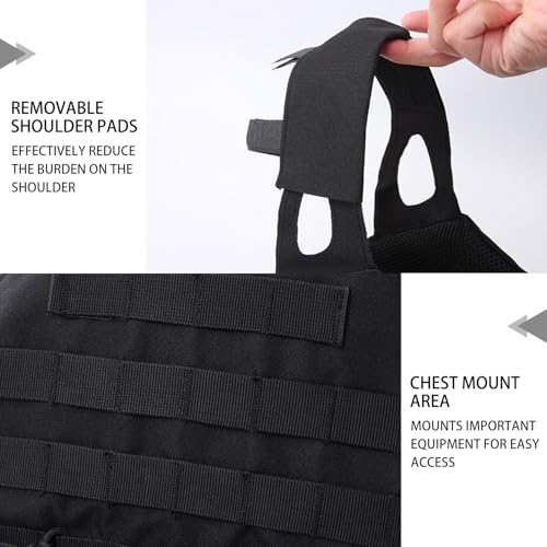 Disratw Tactical Airsoft Vest Molle Adjustable Lightweight Airsoft Vest Outdoor Paintball Training Cosplay Costumes (Black) - Thumbnail 3
