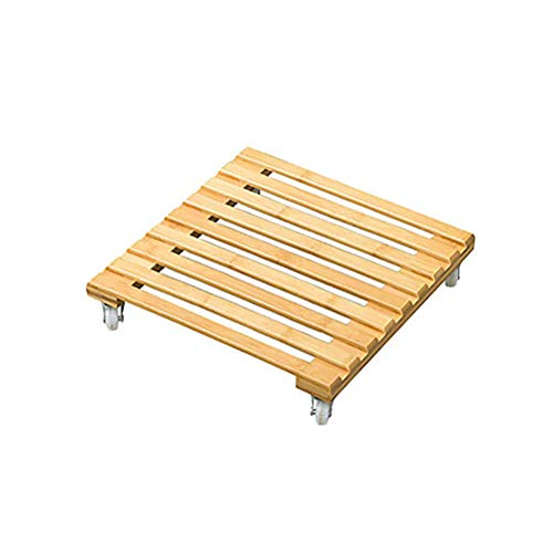 Bamboo Plant Stand With Wheels, Mobile Flower Pot Mover Roller For Patio Outdoor Heavy Duty Plant Caddy With Wheels Rolling Tray 12"X12" 1 Piece #TOP1