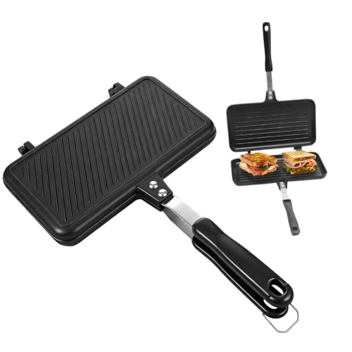 RANJIMA Doppelseitige Bratpfanne Sandwichmaker Camping Pfanne Toastpfanne mit Hitzebeständigem Griff Antihaftbeschichtete Tortillas Sandwich Maker und Panini-Maker Pan für Frühstück Camping Outdoor