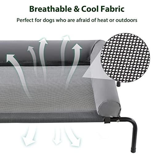 Cooling Elevated Dog Bed for Large Dogs – Waterproof Raised Dog Cot with Slope Headrest, Breathable Teslin Mesh, Durable & Portable Pet Bed for Indoor and Outdoor Use, Grey