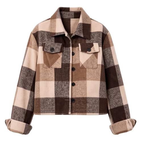 Plaid Shirts for Women Button Down Flannel Cropped Jacket Fall Shacket - image 6