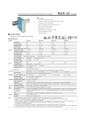 MDR-20 MDR-20-24V boîtier alimentation rail DIN 20W - 3