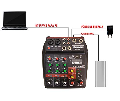 Mesa de Som 4 canais Compacta Bluetooth MC4BT Soundvoice