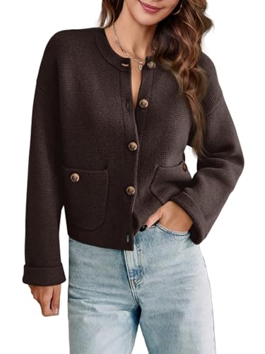Image of Saodimallsu Womens Cropped Knit Cardigans Fall Crewneck Button Long Sleeve Open Front Soft Sweater Jackets