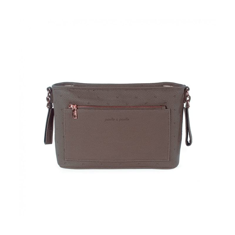 Pasito a Pasito. Bolso organizador para Carro de Bebé London. Bolsa Canastilla de polipiel. Práctico, elegante y espacioso para llevar lo necesario en el paseo. Color Marrón.