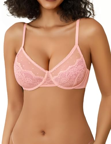 Image of Avidlove Lace Bras for Women Sheer Balconette Underwire Unlined Everyday Bras Lingerie