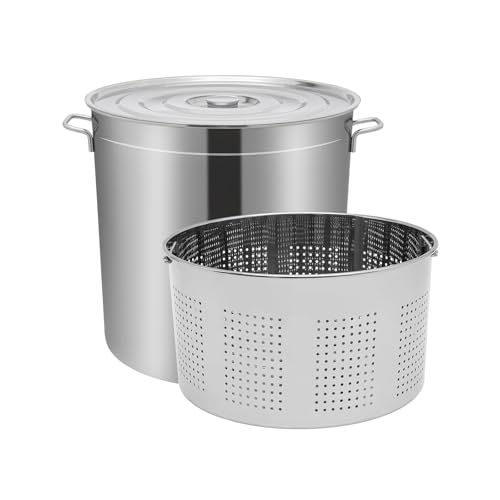 Olla de acero inoxidable de 100 L resistente con tapa y cesta de acabado pulido 2