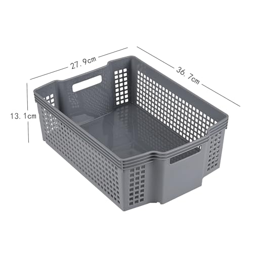 Panier de rangement empilable en plastique gris Kiddream (Lot de 2 grands modèles)