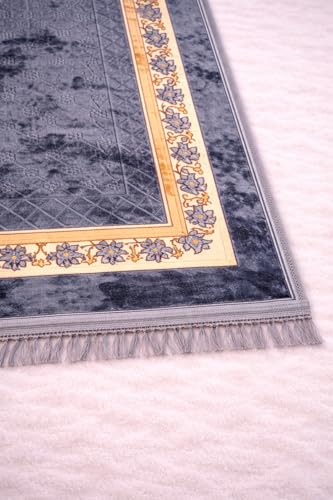 Image of Janamaz Prayer Mat Turkey Soft Velvet | Namaz Mat, Janimaz Namaz Aasan, Islamic Prayer Rug for Salah | 70x110 CM (Printed Grey2)