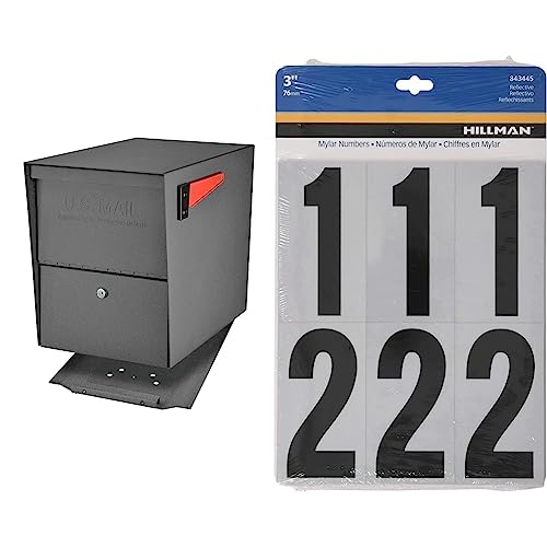 Image of Mail Boss 7205 Package Master Curbside Locking Security Mailbox | Granite 21.5 x 12 x 16.5 inches & Hillman 843445 Reflective Adhesive Mailbox Number Pack, 3'', Black and White