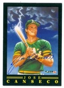 Jose Canseco autographed baseball card (Oakland Athletics) 1991 Fleer #6 of 12