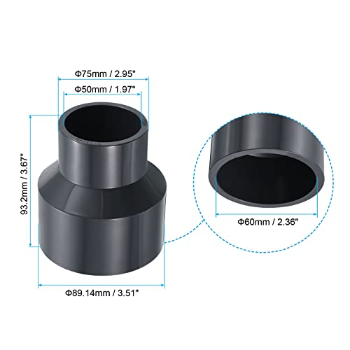 PATIKIL PVC Reducer Pipe Fitting 3x2 Inch Socket, Straight Coupling Adapter Connector, Grey, 3x2" - Image 2