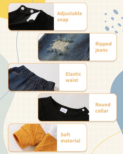 Image of NZRVAWS Toddler Baby Boy Clothes Pullover Sweater Ripped Jean Sweatsuit Little Boy Outfit Fall Winter Clothing Set 6M-7T