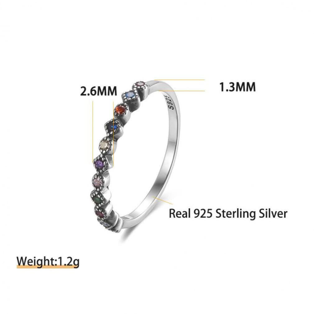 Anelli Femminili impilabili in Argento Sterling 925 Anello da Dito con zirconi Colorati per Donna