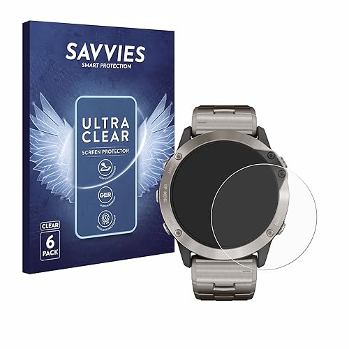savvies (6 Pezzi Pellicola Protettiva per Garmin quatix 6x Solar Protezione Schermo Trasparente