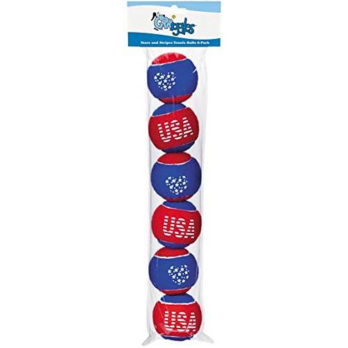 Grriggles Stars and Stripes Tennis Balls for Dogs (6 Pack)