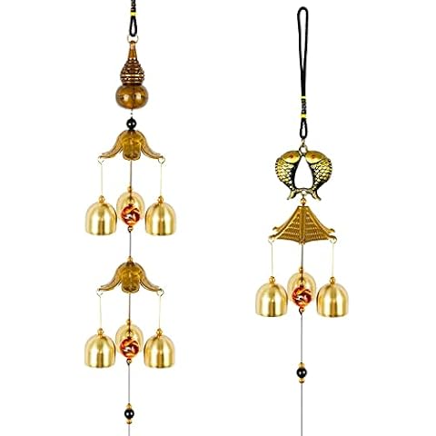 Jubaopen 2 Stück Kupfer Wind Glockenspiel Metall Windspiel Chinesische Windspiel Glocke Klangspiel Windspiel Fengshui Glocke Antike Klangspiele Windspiele für Glück Garten Hof Home Deko (2 Stile) Cover