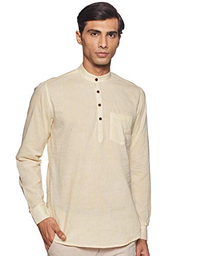 Image of Ethnix by Raymond Men's Cotton Kurta (RTHA00088-Y5 Medium Yellow 92)