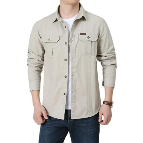 Camisa de trabajo informal USTZFTBCL slim fit de manga larga con bolsillo liso para hombre