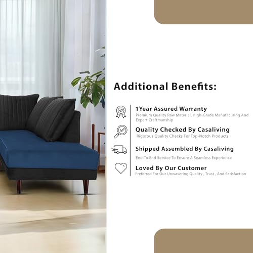 Image of Gratly RHS 4 Seater L Shape Sofa Set for Living Room (Blue Black Colour) Premium Fabric Sofa