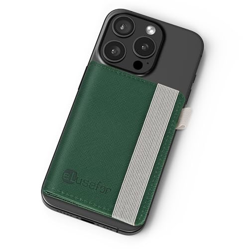 Image of Stick-On Phone Wallet for Back of iPhone or Android Case | 6 Sleeve Credit Card Holder - Pocket for Cards, Money & ID - Built-in Stand - Waterproof Material - Travel, Work & Life-Proof - Green