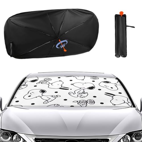 車用サンシェード 傘型 折りたた式 スヌーピー 可愛い サンシェード 車 フロント 遮光断熱 軽量 UVカット 紫外線遮蔽 車用パラソル カーサンシェード ロントサンシェード 収納バッグ付き 日よけ 日焼け対策 日差しカット 取り付け簡単 プライバシー
