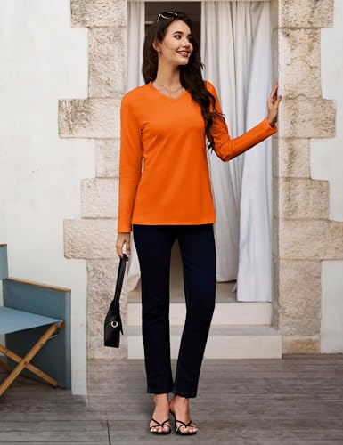 MAGCOMSEN Women's Long Sleeve Shirts V Neck Cotton Basic Tee Soft Breathable Casual Tops Cassic-Fit T-Shirt3