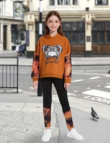 Image of Gaupafmb Girls Clothes Cool Girl Print Tie Dye Hoodie Pullover Sweatshirt Leggings 2PC Outfits